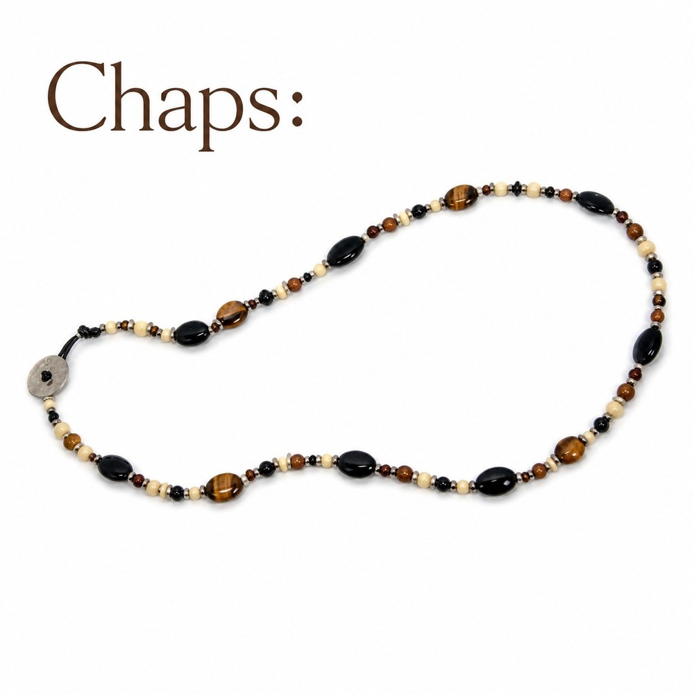 Chaps Womens Beaded Necklace Tigers Eye‎ Black Cream Earthy Long Strand 36 Inch